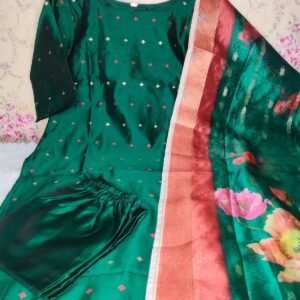 Silk Three Piece Set With Lining (Digital Dupatta )