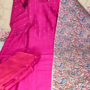 Raw Silk Three Piece Set With Lining Kalamkari Dupatta